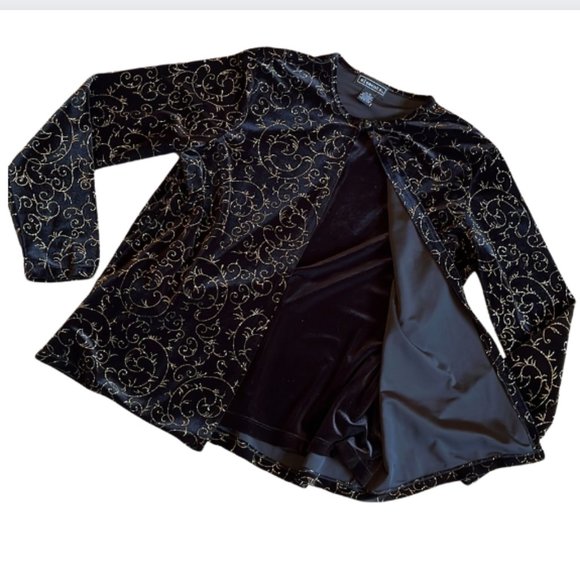 EUC Elementz Twofer black velvet top/sweater with metallic gold detail, size XL - Picture 1 of 15